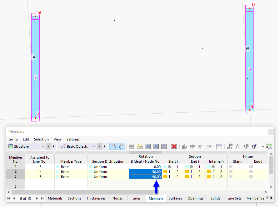 Adjusting rotation angle in 'Members' table