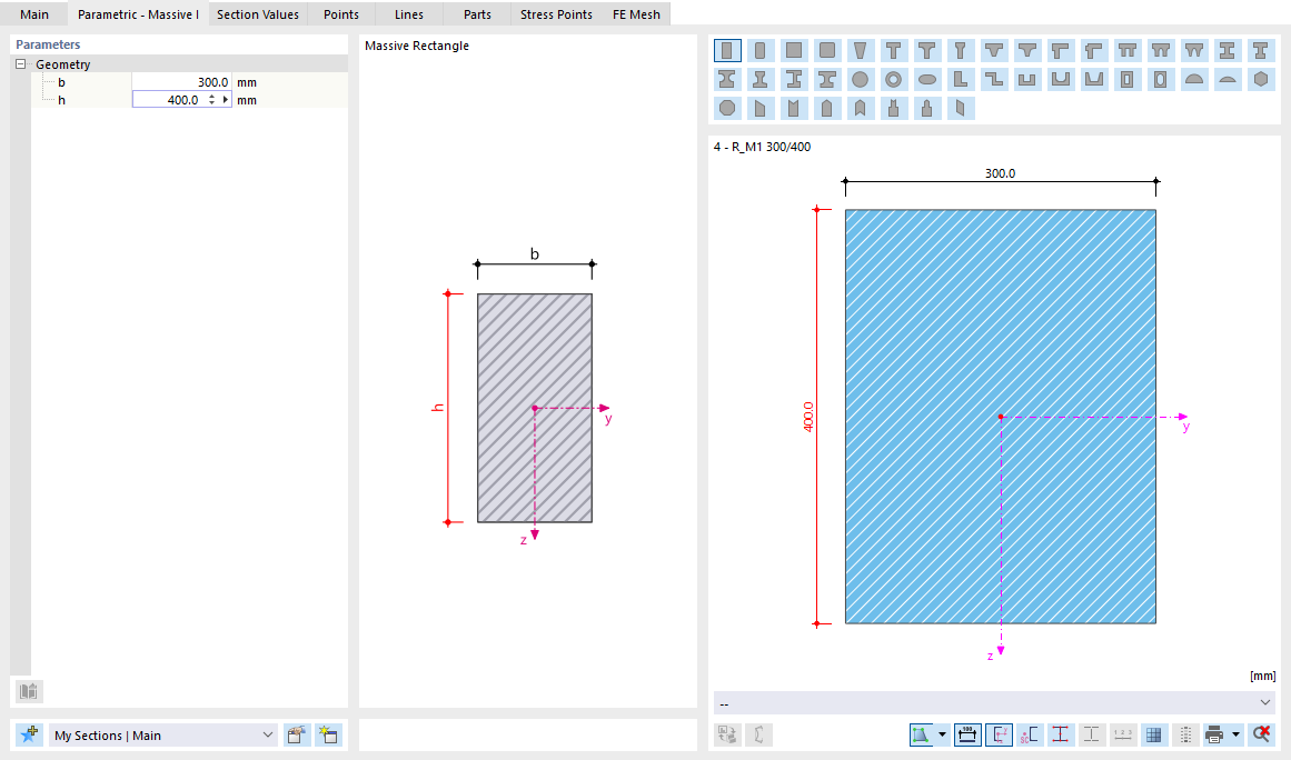 Defining Parametric Rectangular Section