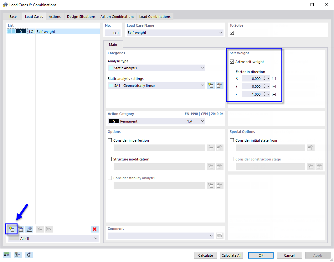 Dialog Box 'Load Cases & Combinations'