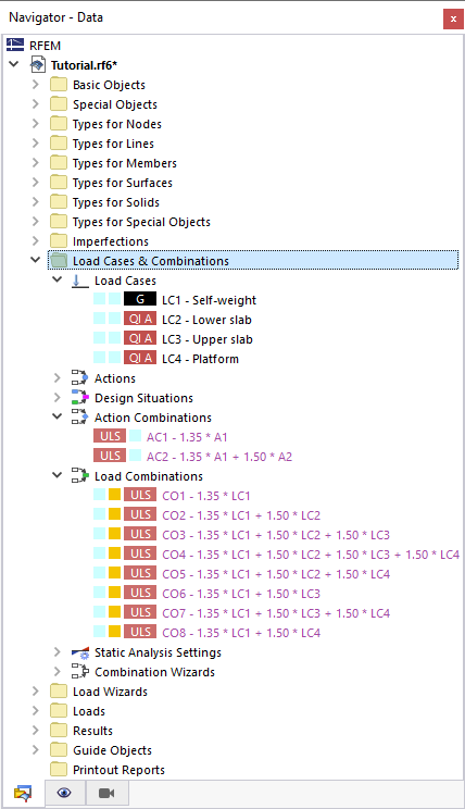 Load Cases and Combinations in Navigator