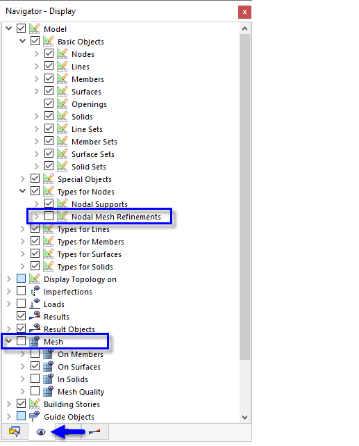 Turning off Nodal Mesh Refinements and Mesh in 'Navigator - Display'