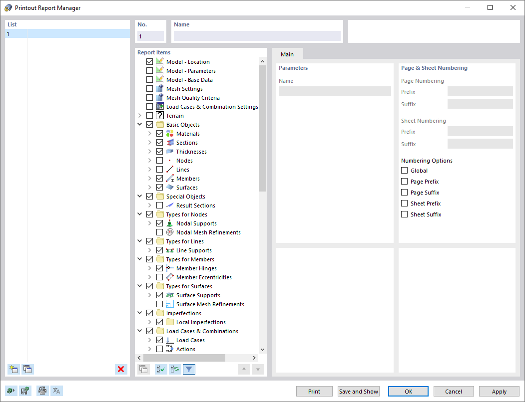 'Printout Report Manager' Dialog Box