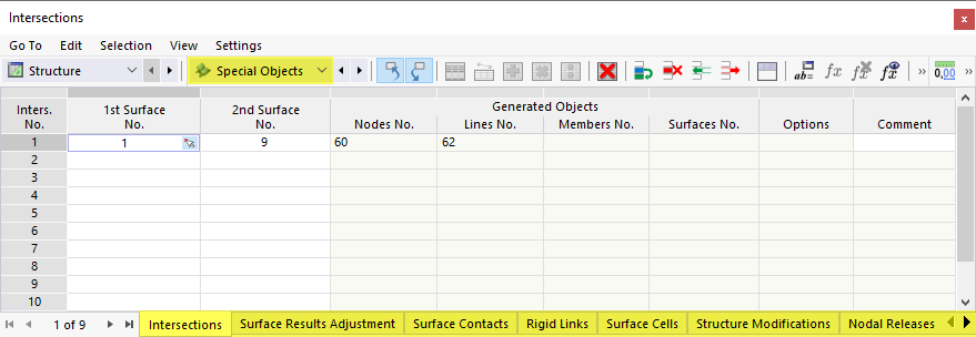 Special Objects in Table