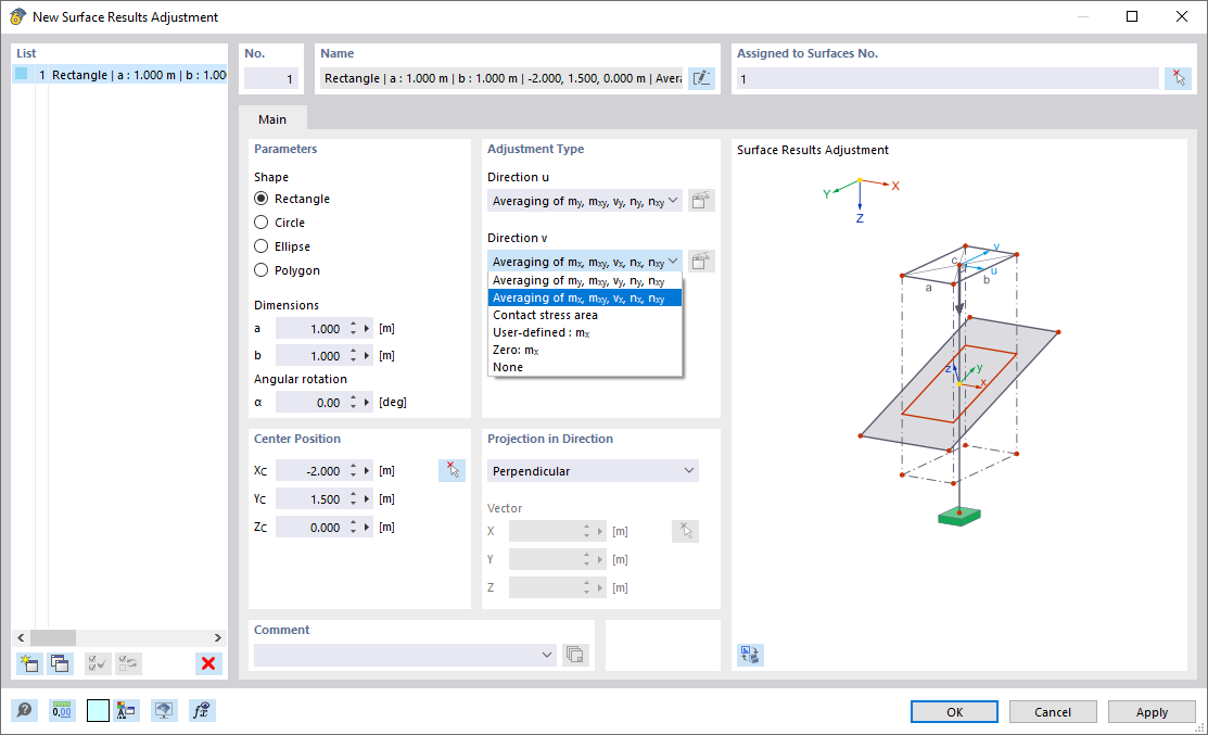 Dialog Box "New Surface Result Adjustment"