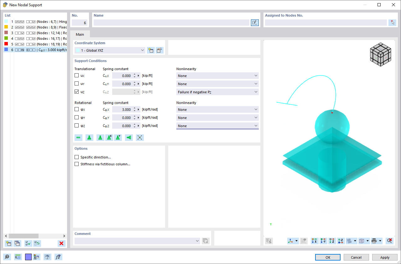 Dialog Box "New Nodal Support"