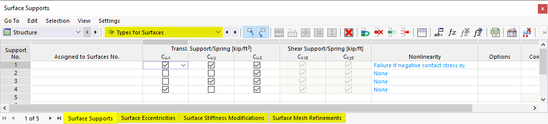 Types for Surfaces in Table