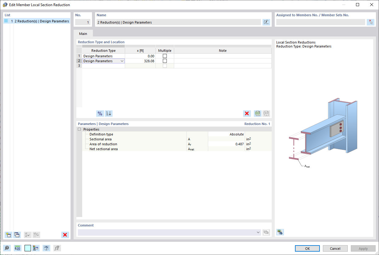 Dialog Box "Edit Member Local Section Reduction"