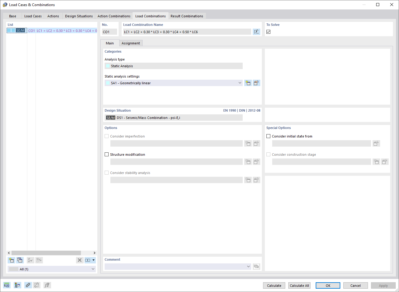 Load Combination for Modal Analysis