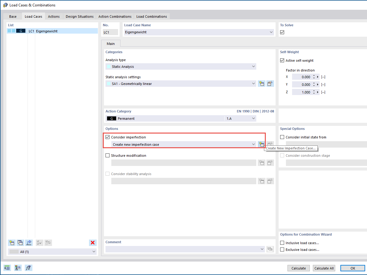 FAQ 005078 | There is no "Imperfection" action category. How can I create an imperfection load case?