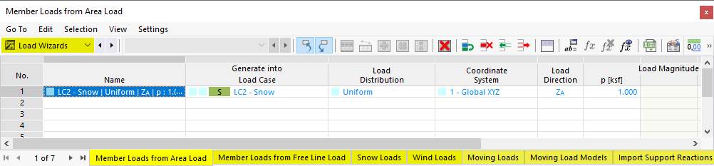 Load Wizards in Table