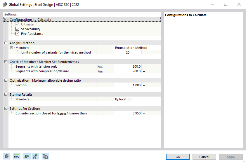 Global Settings | Steel Design