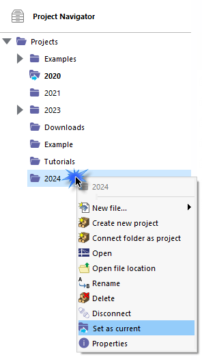 Opening Shortcut Menu of Project