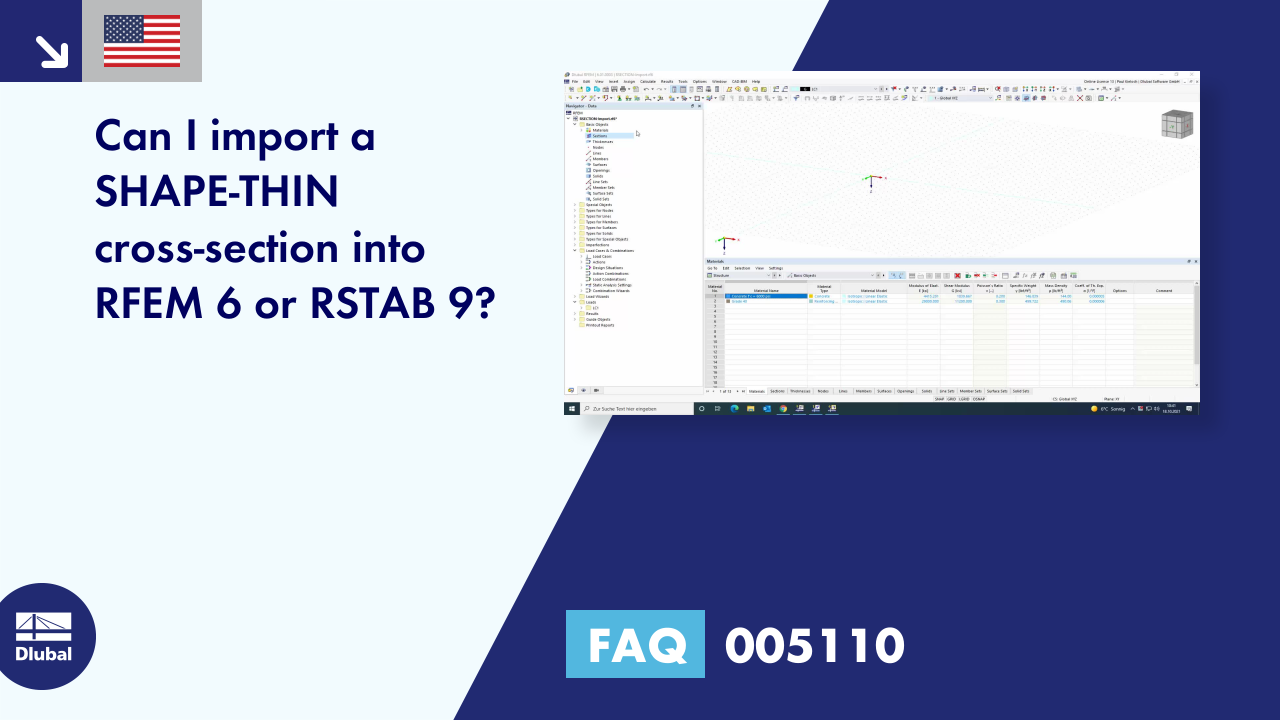 FAQ 005110 | Is it possible to import a SHAPE‑THIN cross-section into RFEM 6 or RSTAB 9?