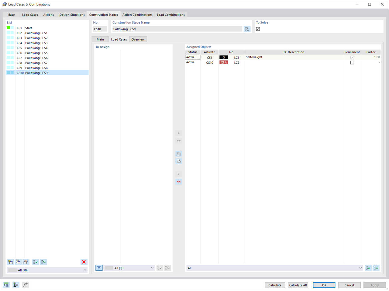 Assigning Loads in Construction Stages