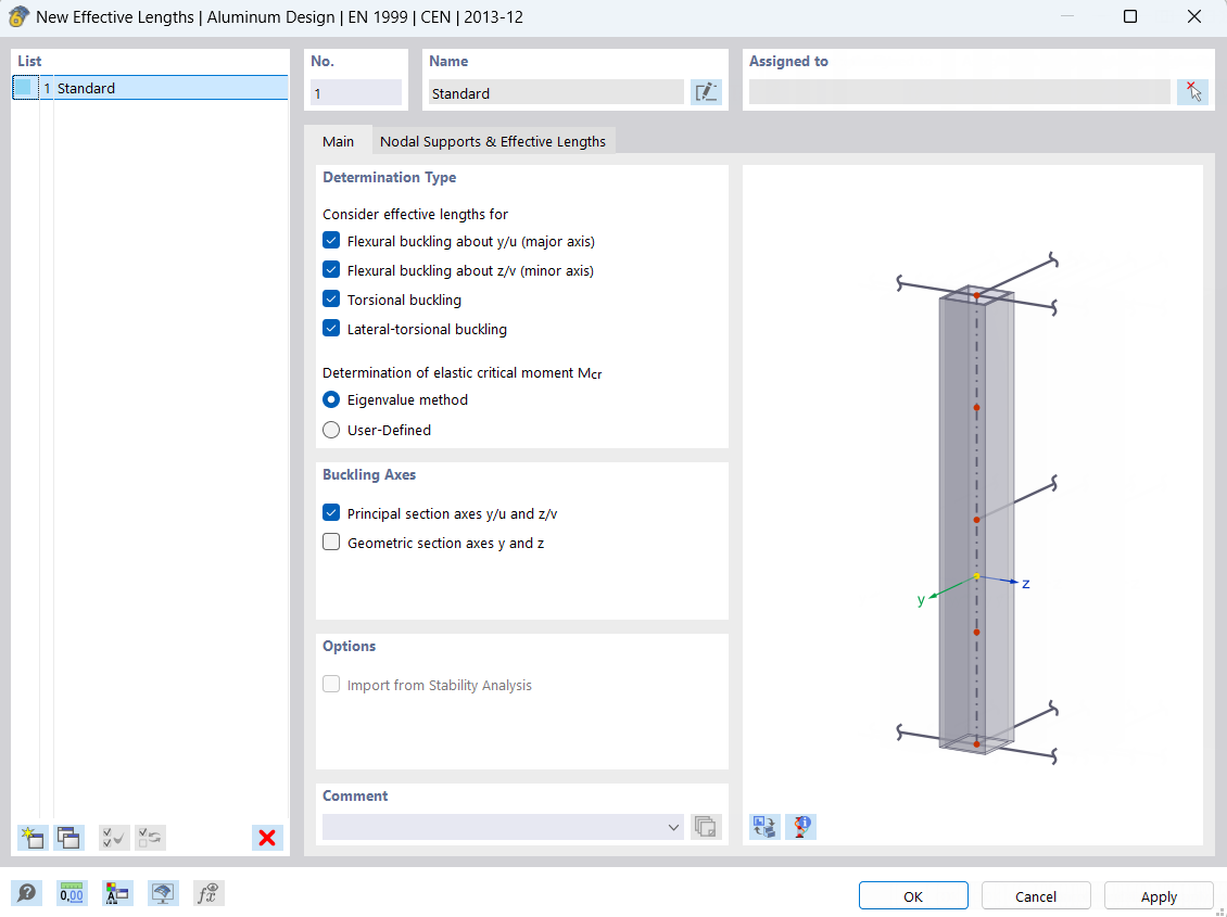 Dialog Box "New Effective Lengths"