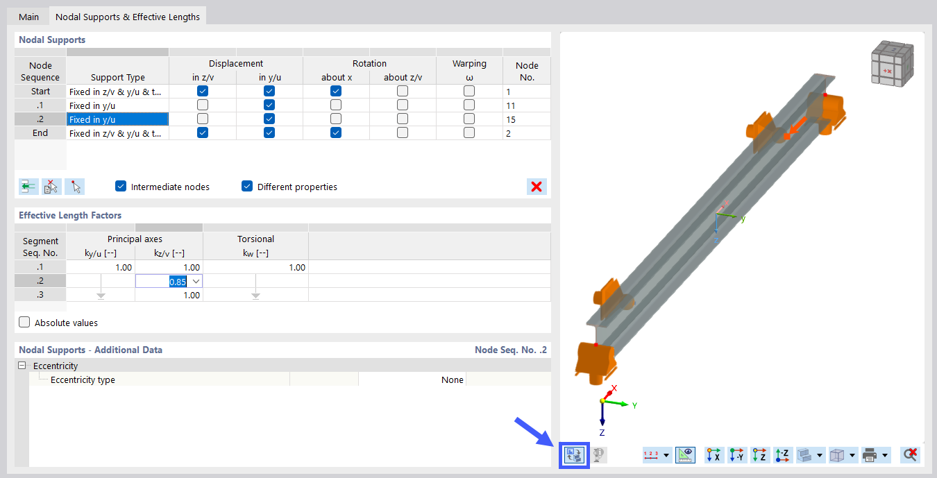 Dialog Box "New Effective Lengths", Defining Nodal Supports and Effective Lengths