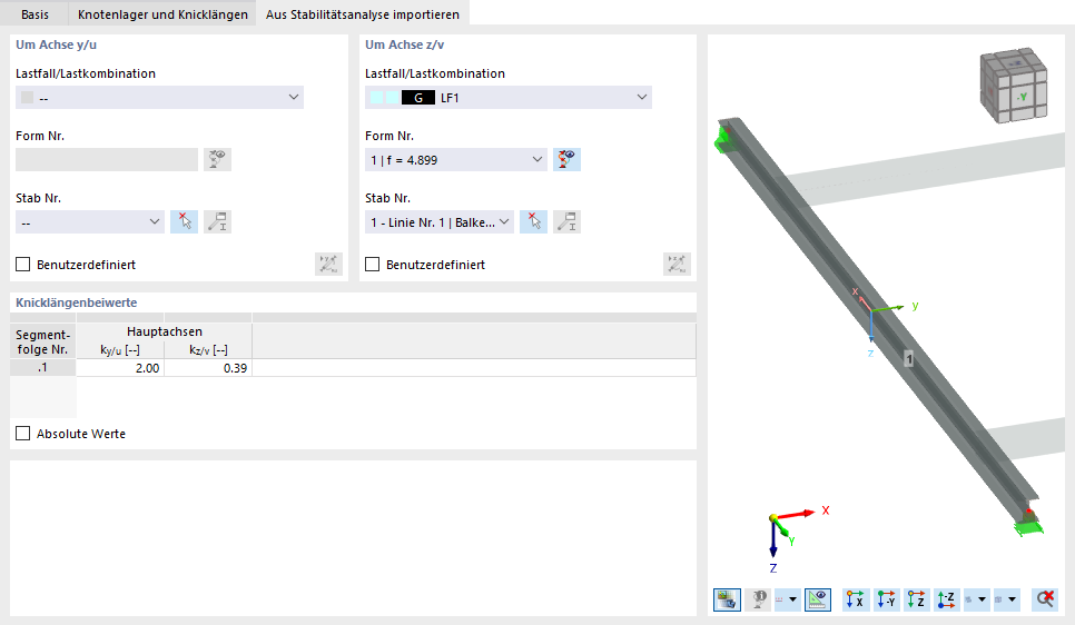 Dialog Box "New Effective Lengths", Importing Effective Length from Stability Analysis