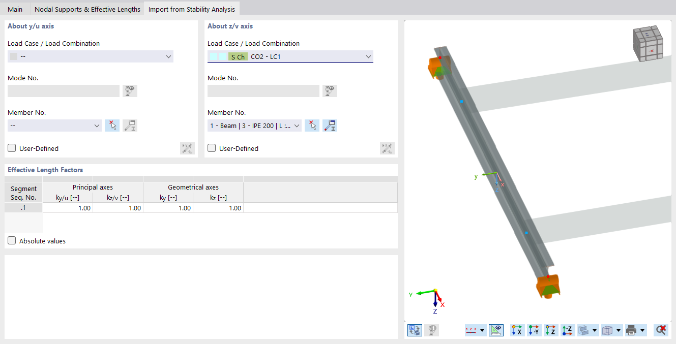 Dialog Box "New Effective Lengths", Importing Effective Length from Stability Analysis