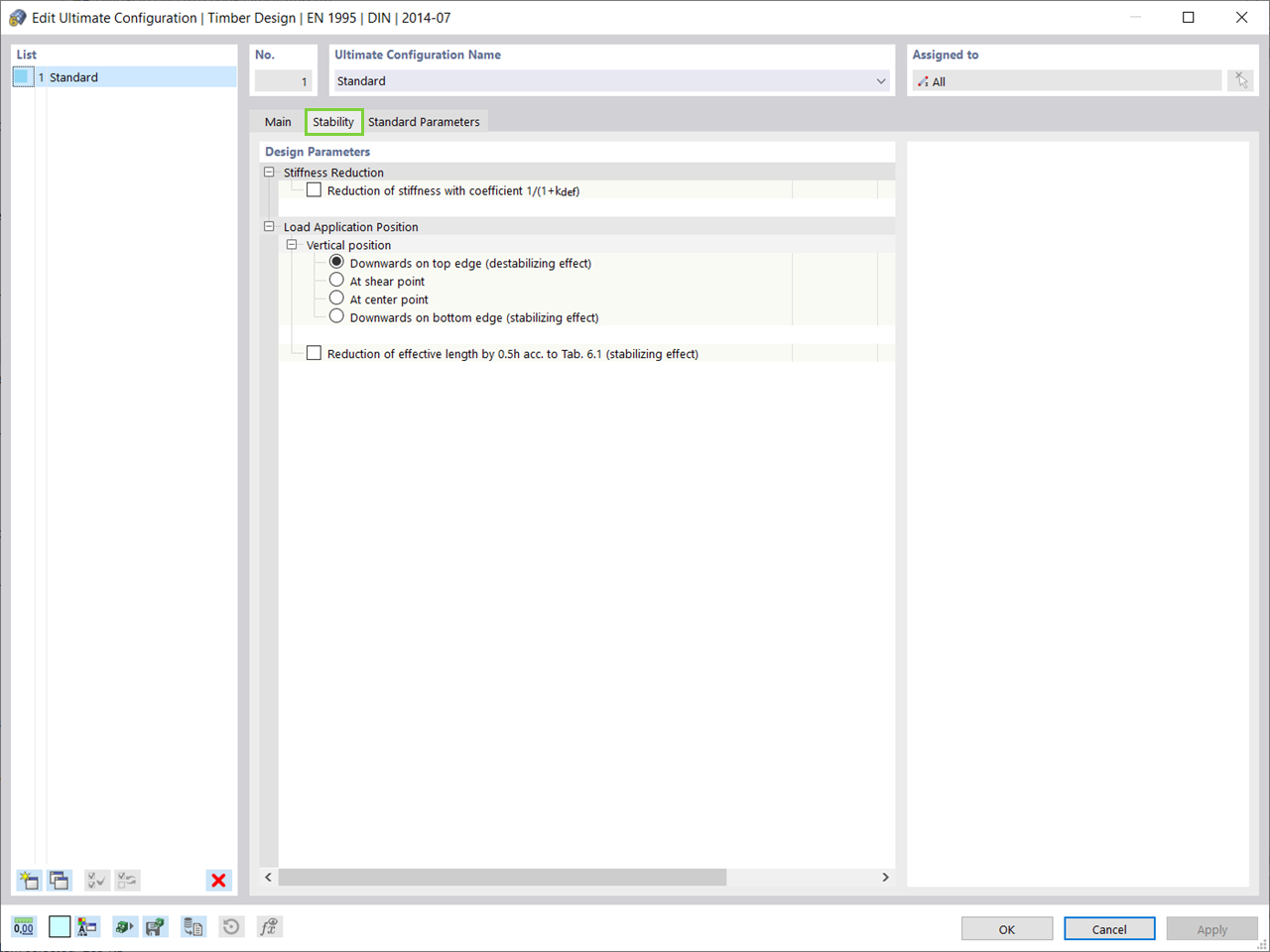 Design Parameters of the Stability Tab