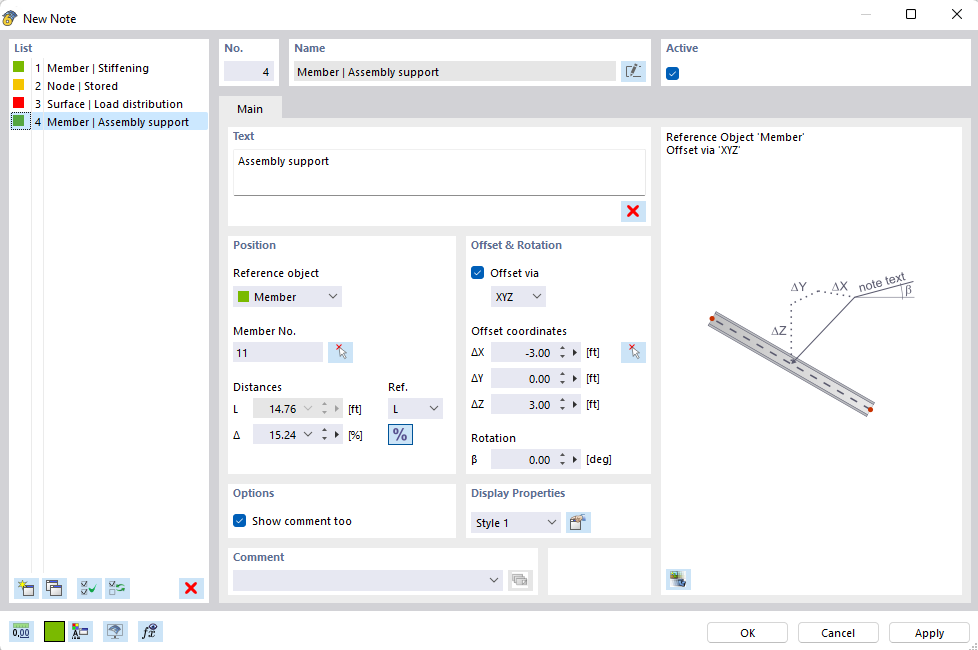 Dialog Box "New Note"