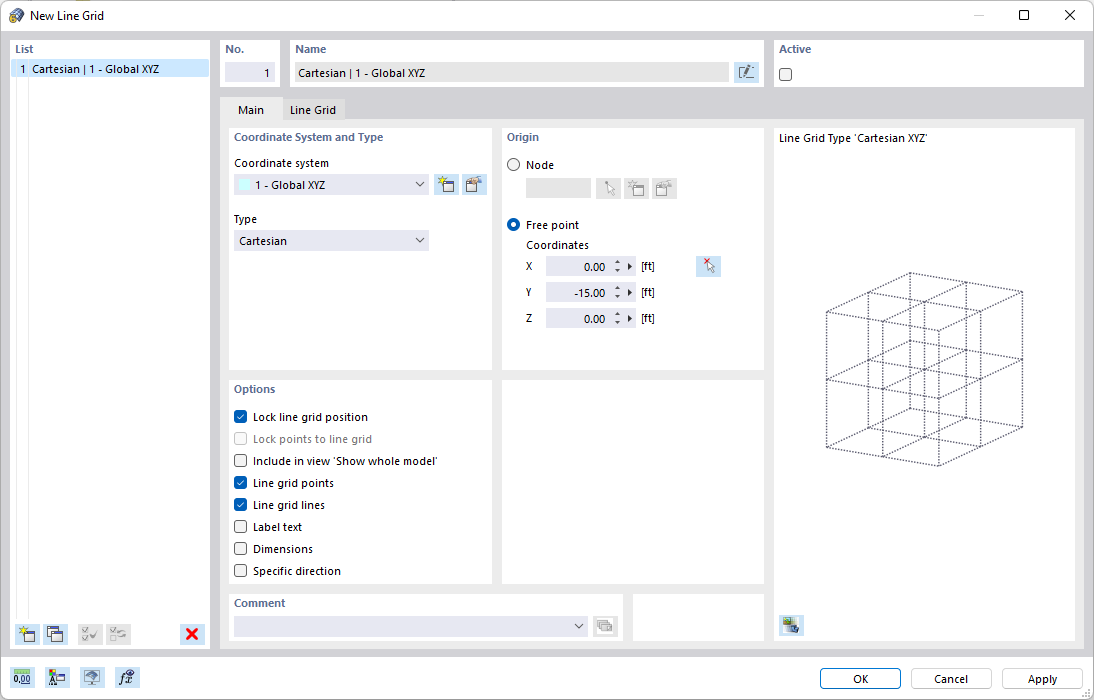 'New Line Grid' Dialog Box