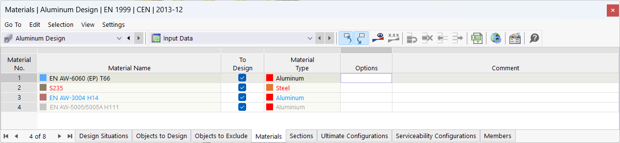 Color-coded materials for aluminum design