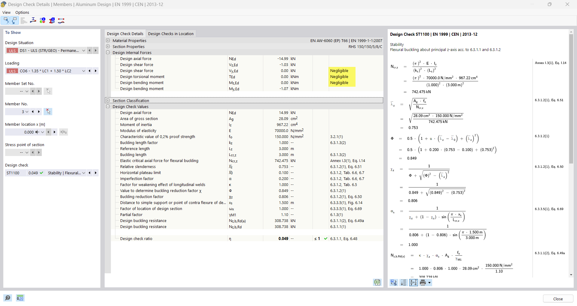 Aluminum measurement - Verification details for negligible internal forces