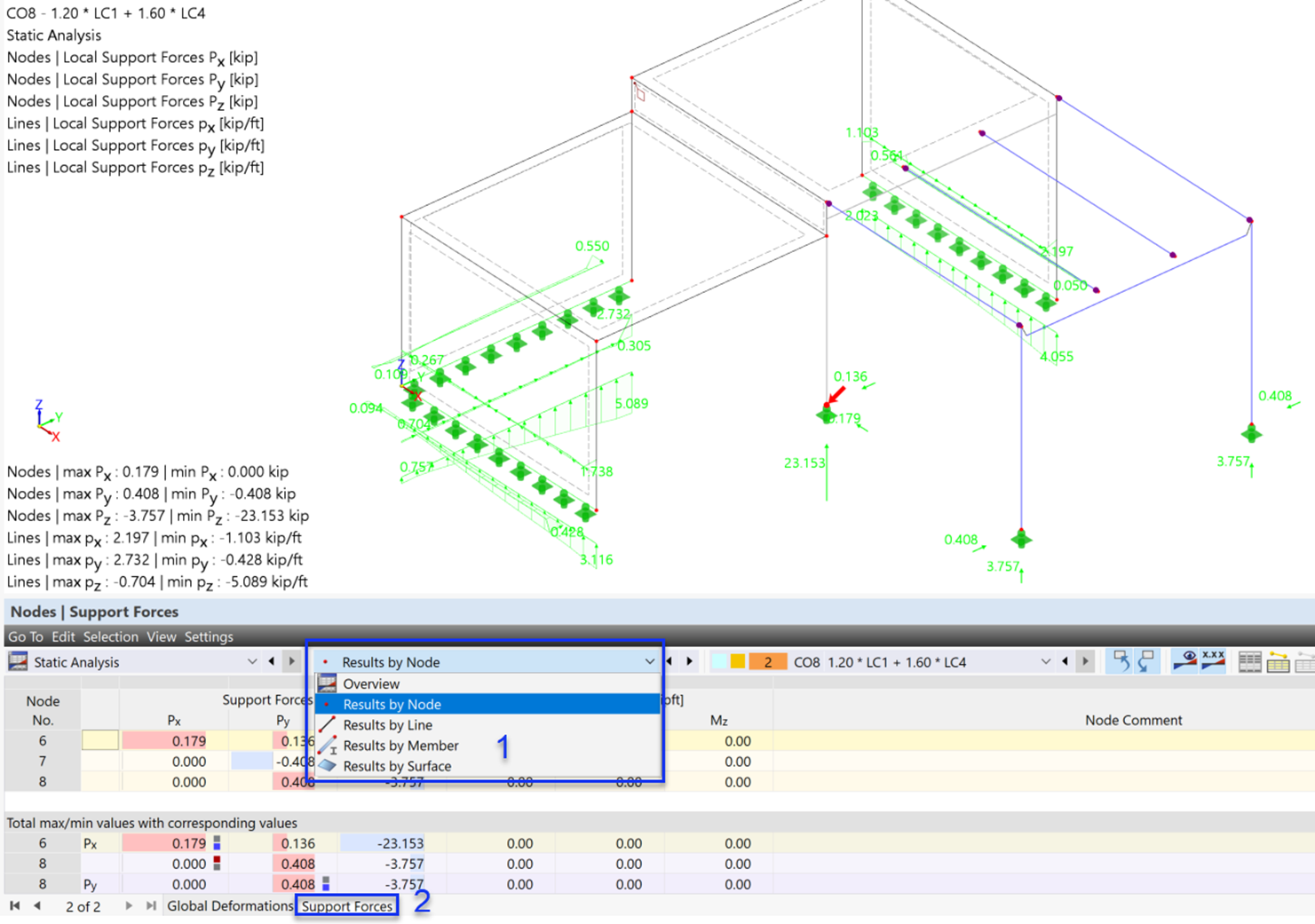 Selecting Table "Nodes - Support Forces"