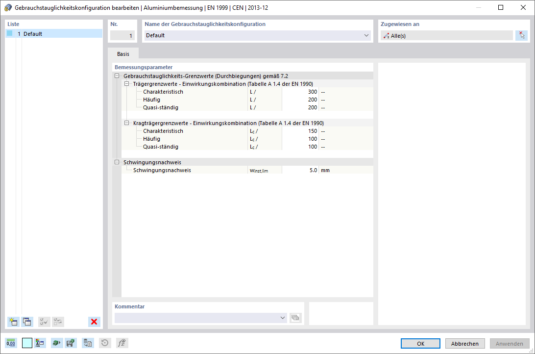 Dialog Box "Edit Serviceability Configuration", Tab "General"