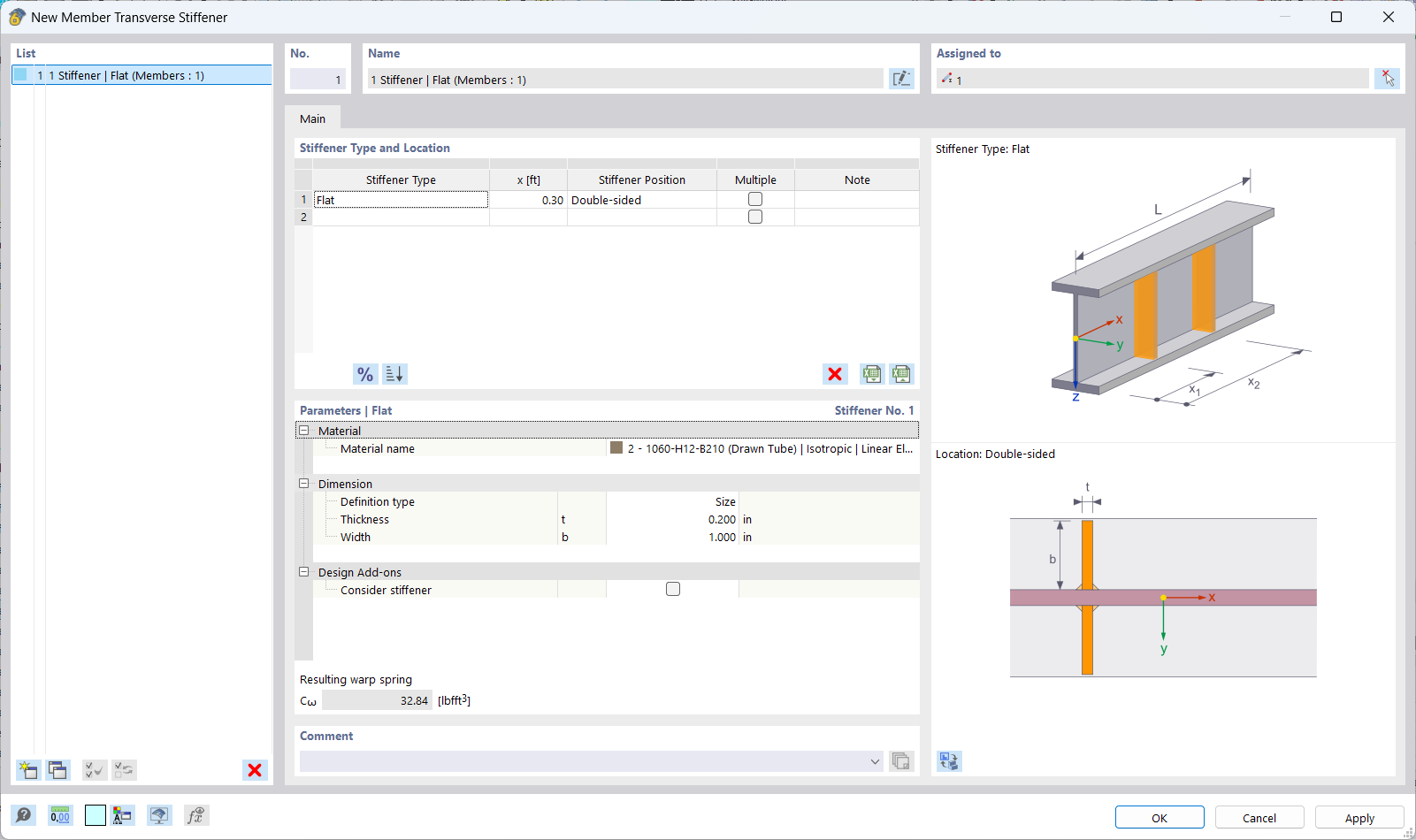 Dialog Box "New Member Transverse Stiffener"