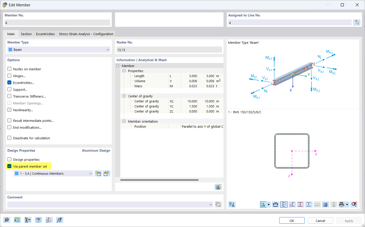 Dialog Box "Edit Member", Aluminum Design via Parent Member Set