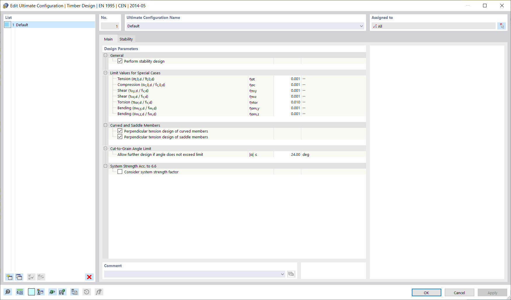 "Edit Ultimate Configuration Configuration" Dialog Box for Timber Design