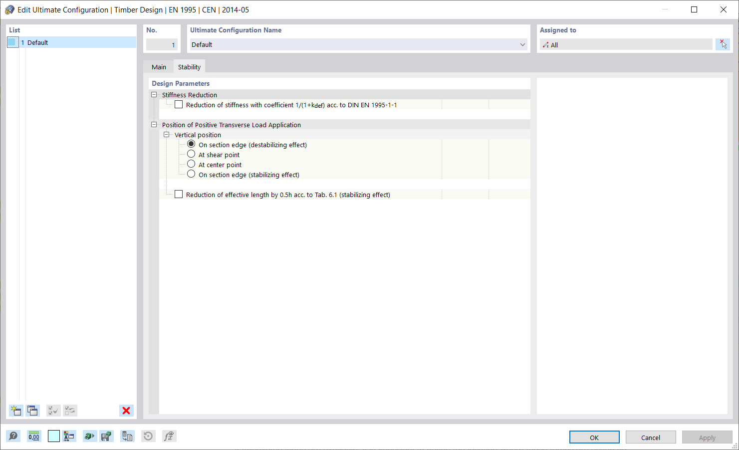 Dialog Box "Edit Ultimate Limit State Configuration", Tab "Stability"