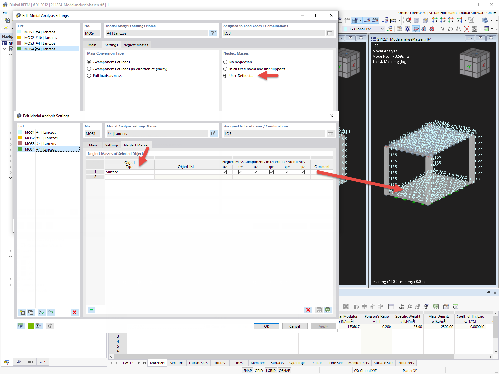 FAQ 005158 | How can I neglect masses in my modal analysis in RFEM 6 / RSTAB 9?