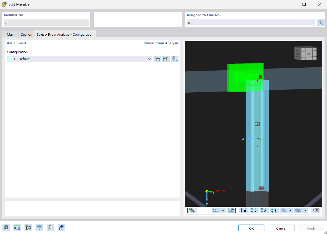 Dialog Box "Edit Member", Tab "Stress-Strain Analysis – Configuration" for Stress-Strain Analysis