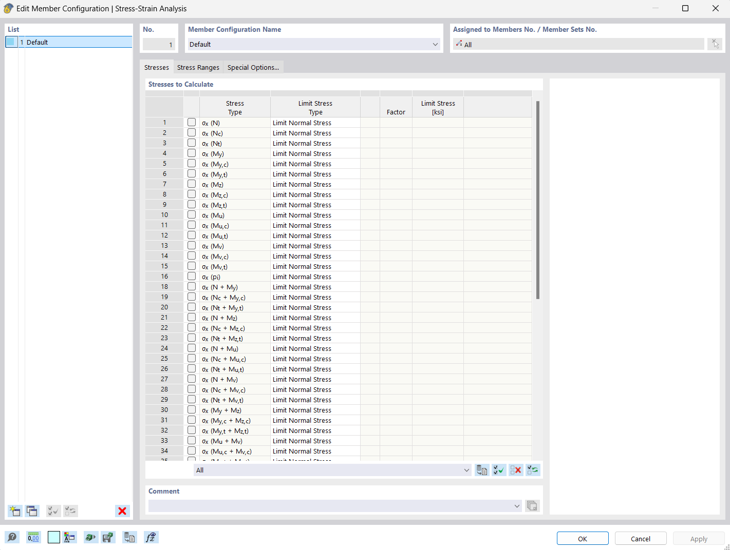 Editing Configuration – Stress-Strain Analysis