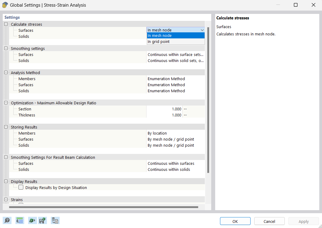 Global Settings for Stress-Strain Analysis