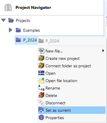 Opening Shortcut Menu of Project