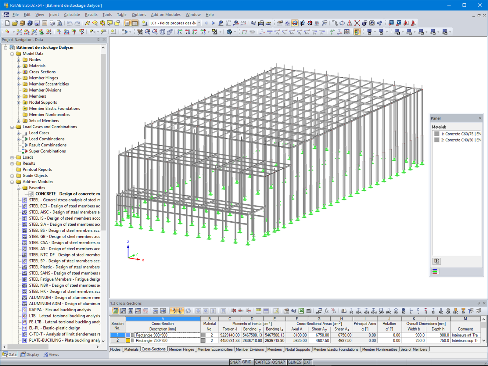 Storage Building Concrete Structure Model in RSTAB