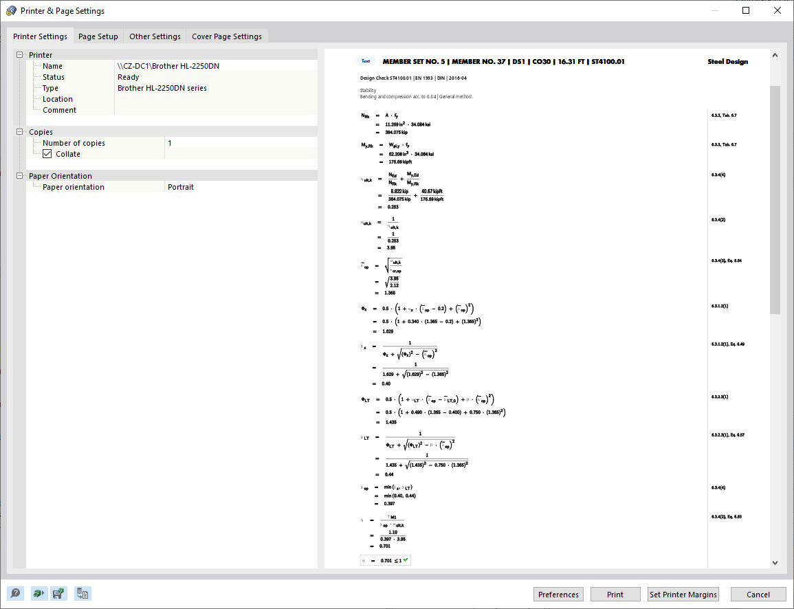 Printing Formula View