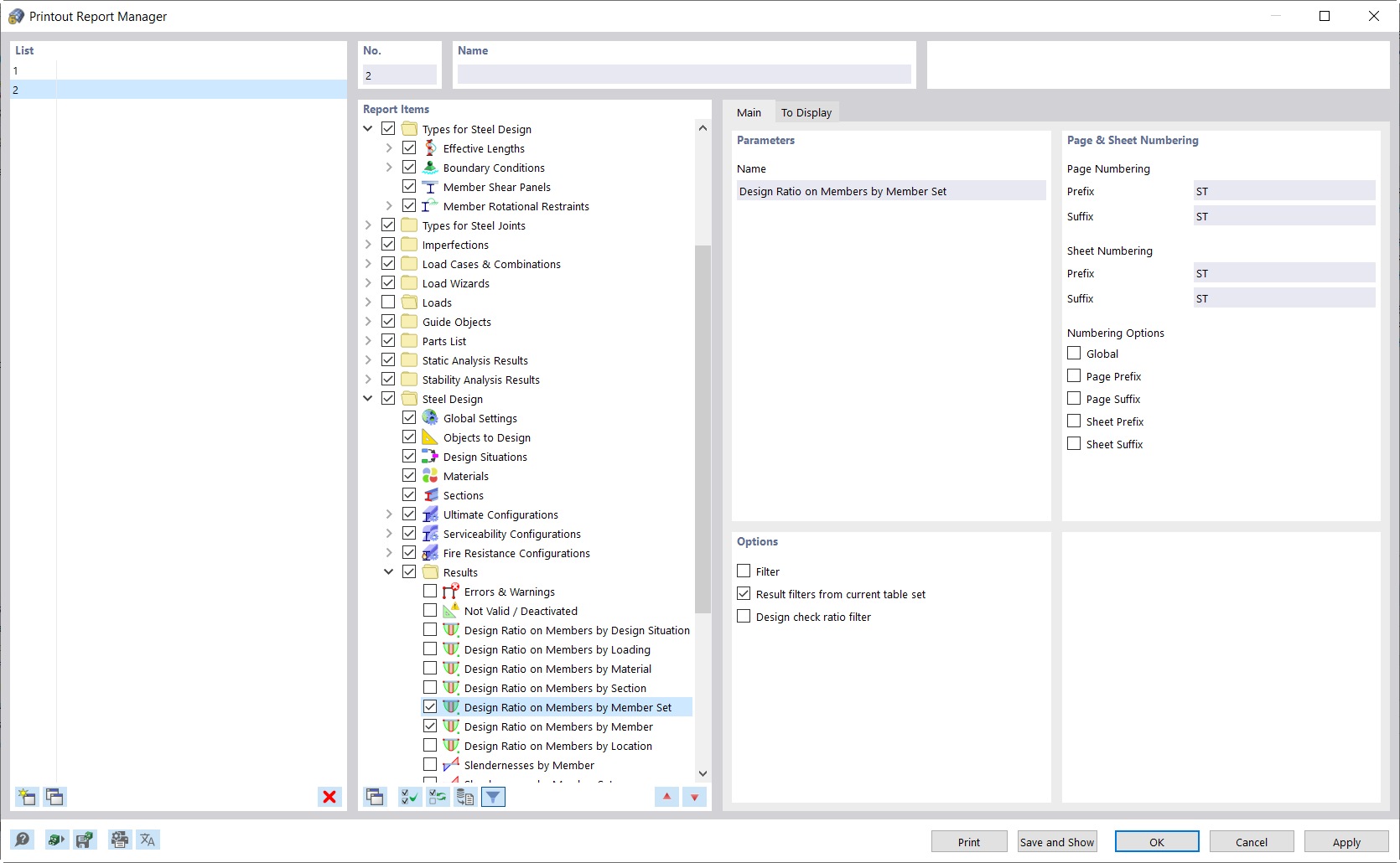 Printout Report Manager - Steel Design