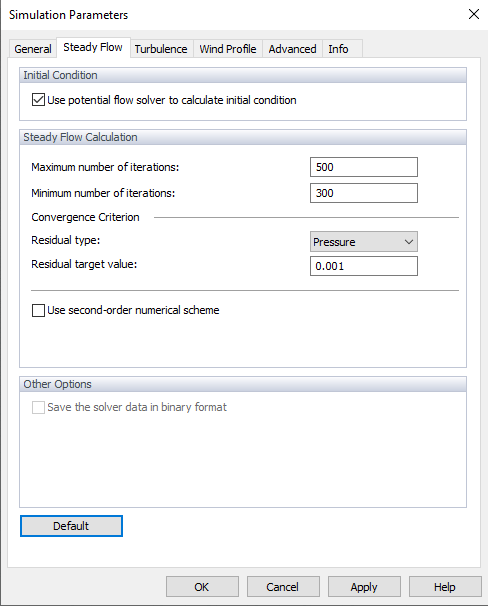 Simulation Parameters, Steady Flow