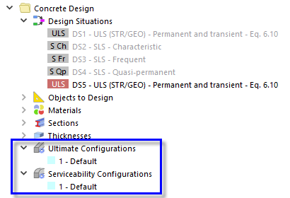 Default Configurations for ULS and SLS Design