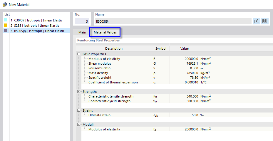 Material Values for Concrete Design