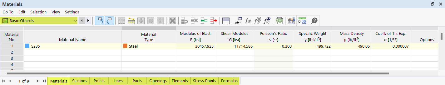 Basic Objects in Table