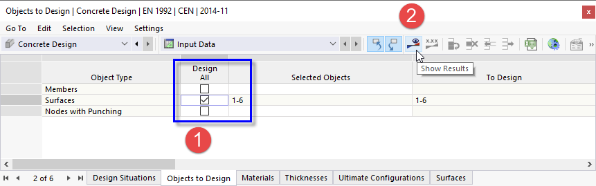 Selecting Object Types for Design and Starting Calculation