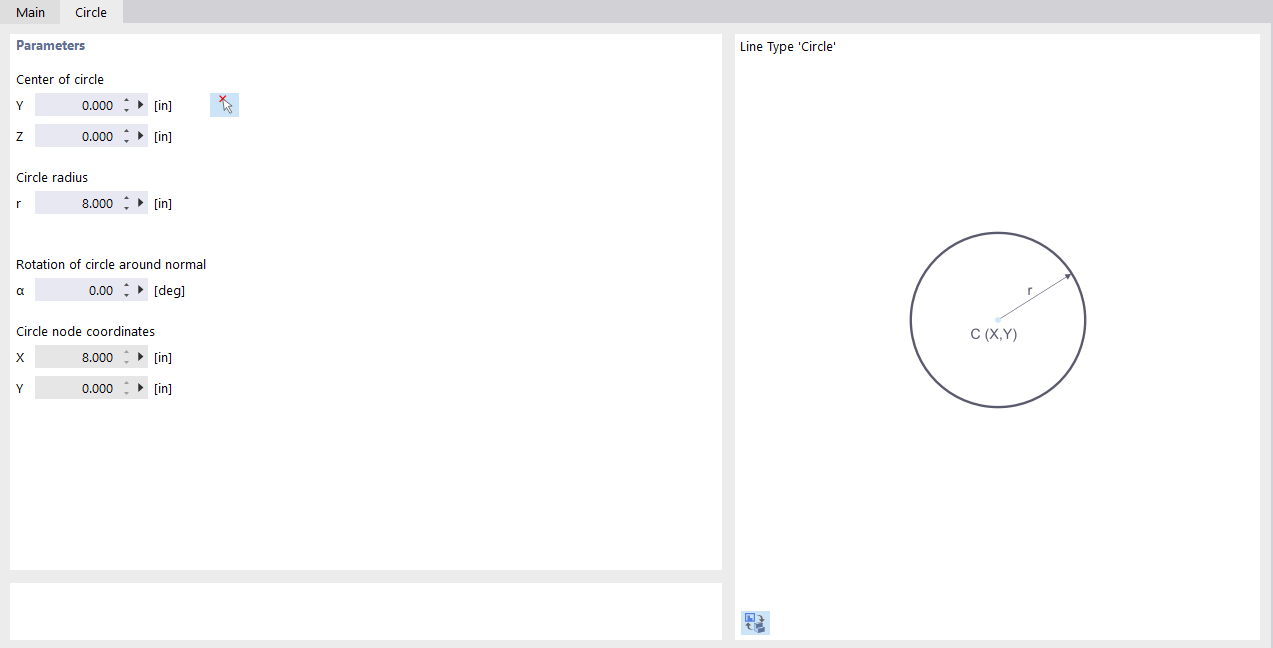 Dialog Box "New Line", Tab "Circle"