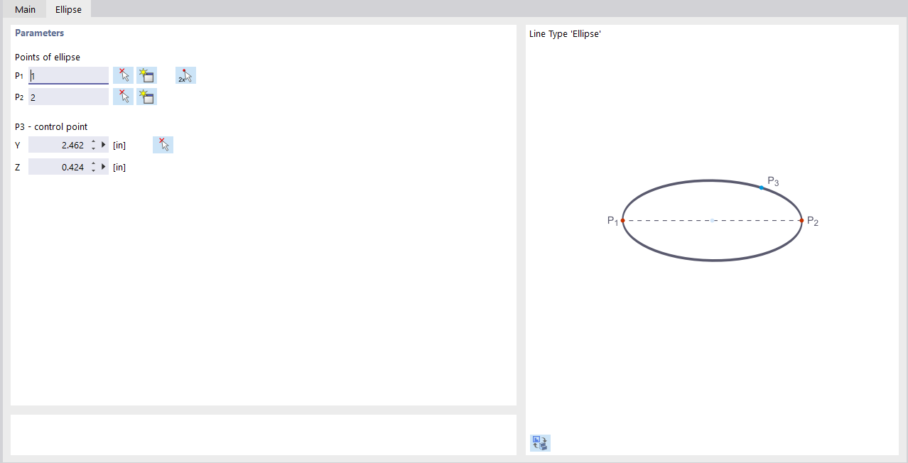 Dialog Box "New Line", Tab "Ellipse"