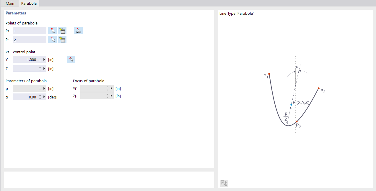 Dialog Box "New Line," Tab "Parabola"