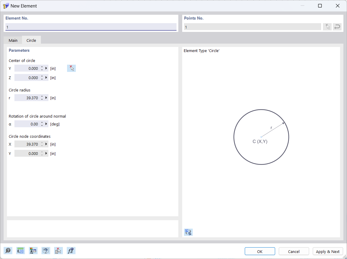 Dialog Box "New Element," Tab "Circle"